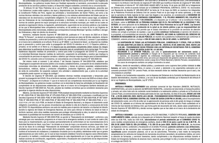 Ordenanza Municipal n.º 018-2020 de la Municipalidad Provincial de Leoncio Prado