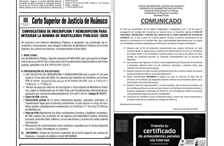 Avisos judiciales del 8 de julio de 2020