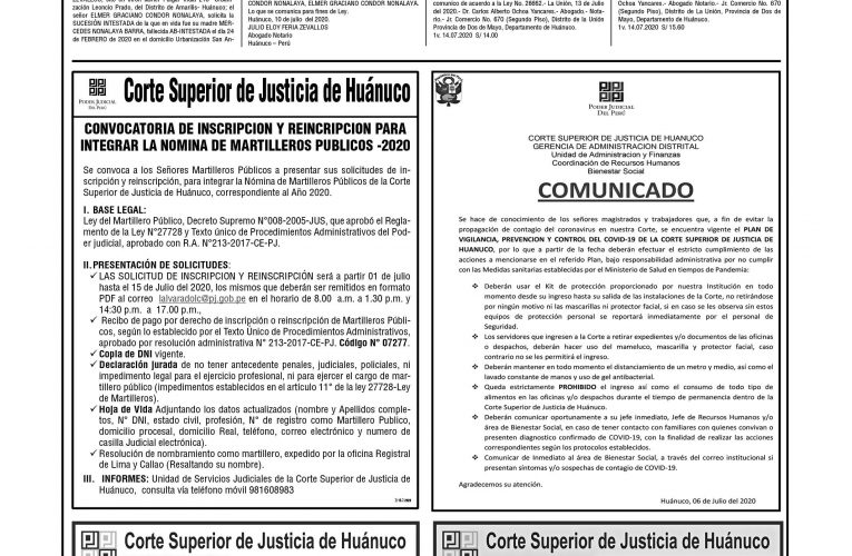 Avisos judiciales del 14 de julio de 2020