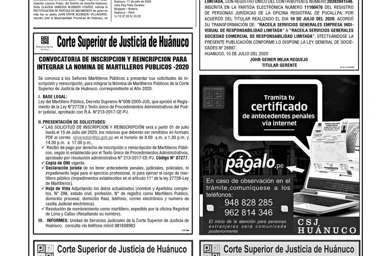 Avisos judiciales del 15 de julio de 2020