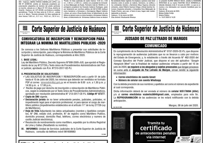 Avisos judiciales del 13 de julio de 2020