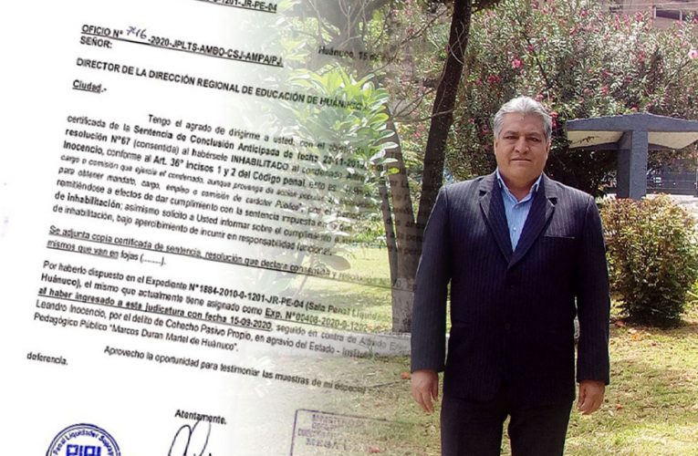 Juzgado notifica a DRE inhabilitación de docente de Instituto Marcos Duran Martel