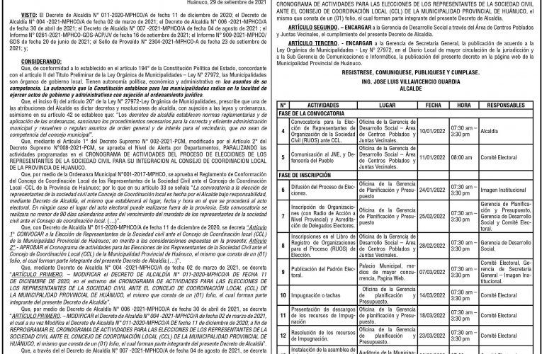 Decreto de alcaldía n.º 009 de la Municipalidad Provincial de Huánuco