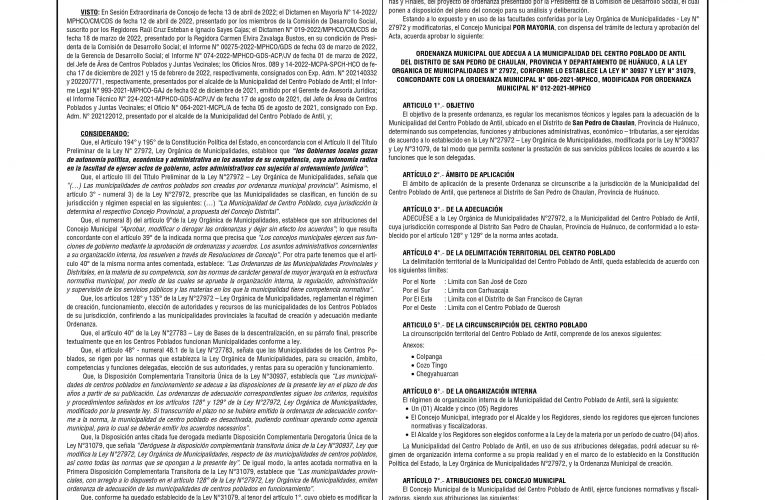 Ordenanza n.º 036 de la Municipalidad Provincial de Huánuco