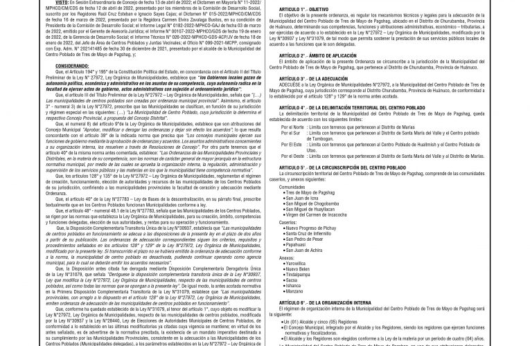 Ordenanza n.º 037 de la Municipalidad Provincial de Huánuco