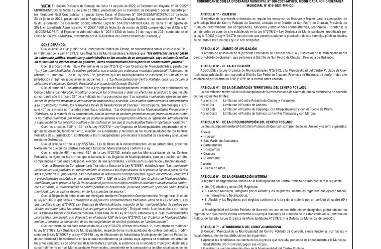Ordenanza n.° 061 de la Municipalidad Provincial de Huánuco