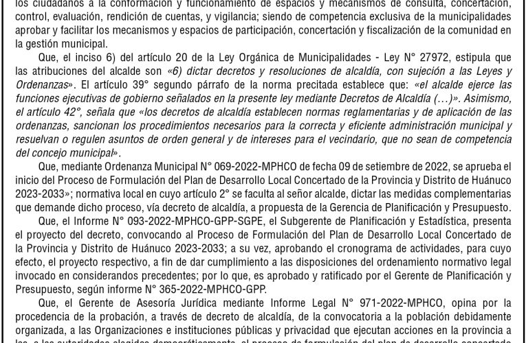Decreto de Alcaldía n.° 015 de la Municipalidad Provincial de Huánuco