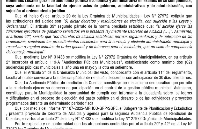 Decreto de Alcaldía n.° 016 de la Municipalidad Provincial de Huánuco
