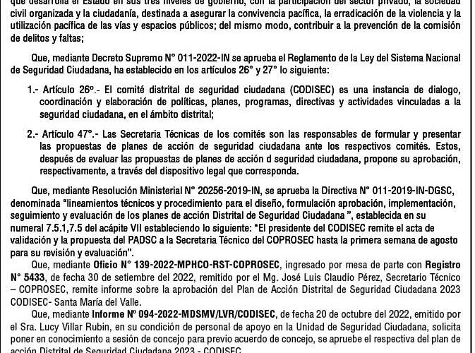 Ordenanza n.° 014 de la Municipalidad Distrital de Santa María del Valle