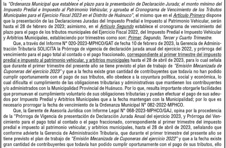 Decreto de Alcaldía n.° 002 de la Municipalidad Provincial de Huánuco