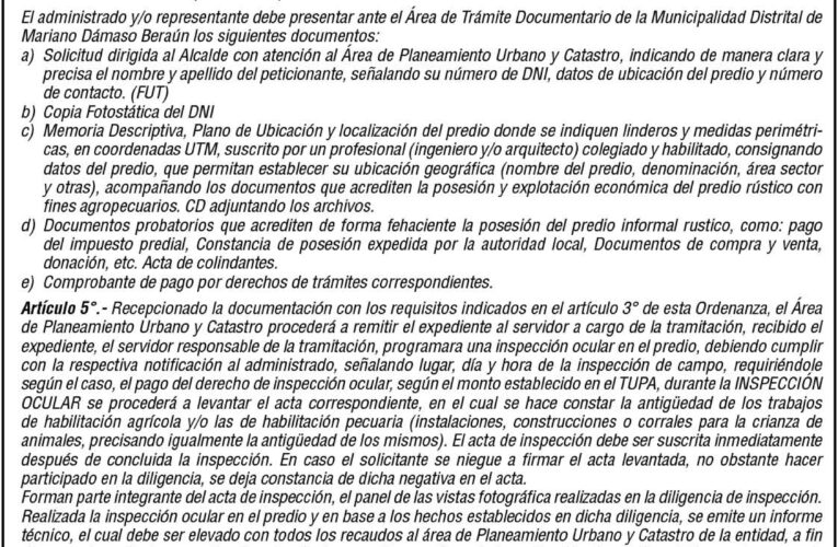 Ordenanza n.º 001 de la Municipalidad Distrital de Mariano Dámaso Beraún