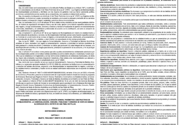 Ordenanza n.º 005 de la Municipalidad Distrital de San Pablo de Pillao