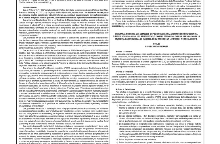 Ordenanza n.° 012 de la Municipalidad Provincial de Huánuco