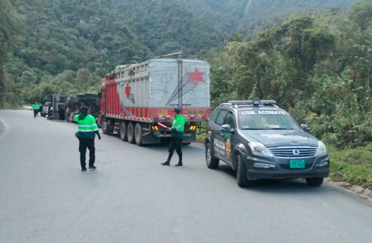 Camión cargado de plátanos vuelca