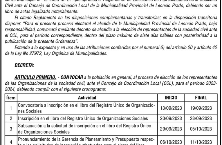 Decreto de Alcaldía n.° 012 de la Municipalidad Provincial de Leoncio Prado
