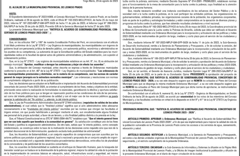 Ordenanza n.º 014 de la Municipalidad Provincial de Leoncio Prado