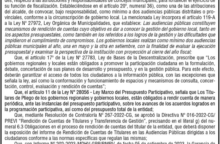 Ordenanza n.º 015 de la Municipalidad Distrital de Hermilio Valdizán