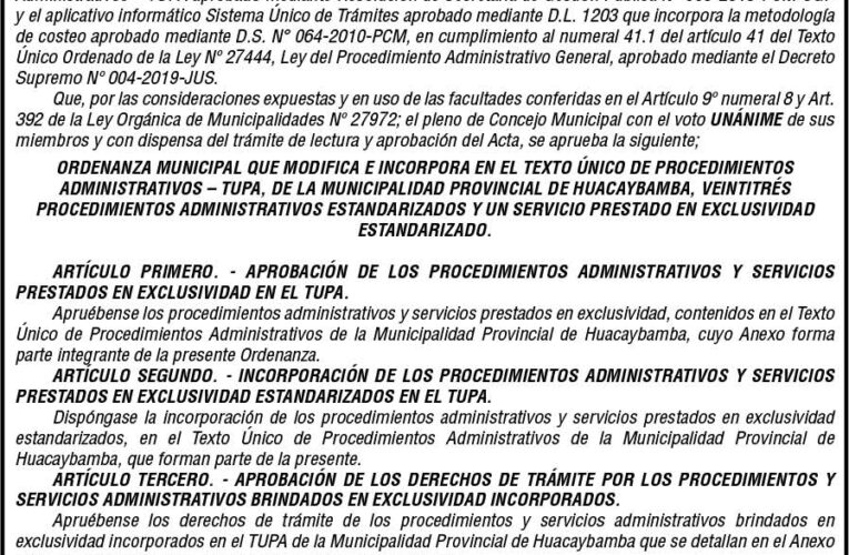 Ordenanza n.° 10 de la Municipalidad Provincial de Huacaybamba