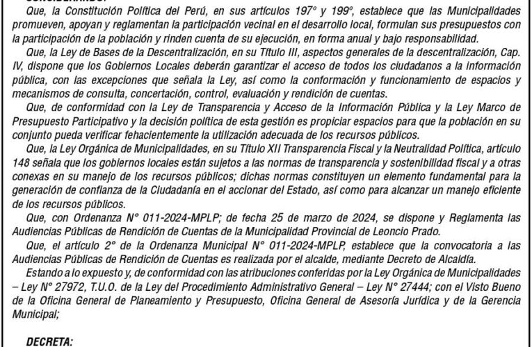 Decreto de Alcaldía n.° 006 de la Municipalidad Provincial de Leoncio Prado