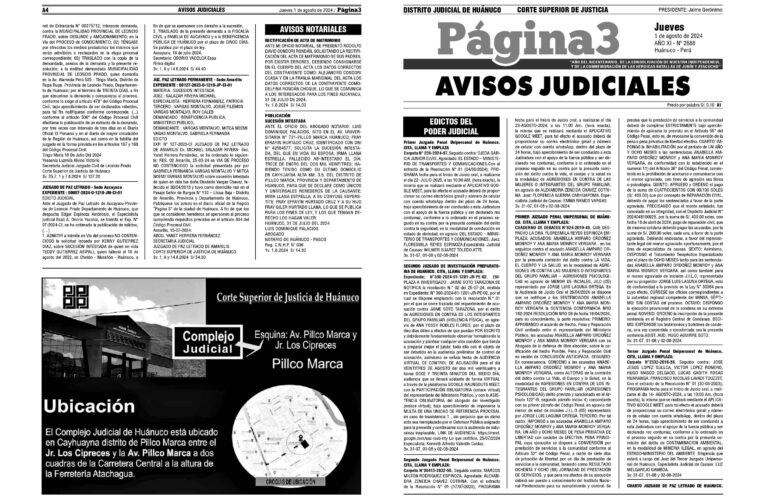 Avisos Judiciales del 1 de agosto de 2024