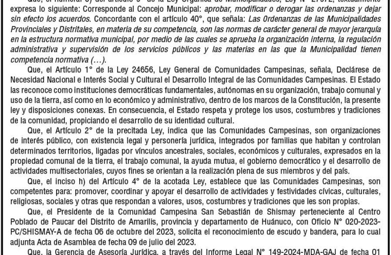 Ordenanza n.° 014 de la Municipalidad Distrital de Amarilis