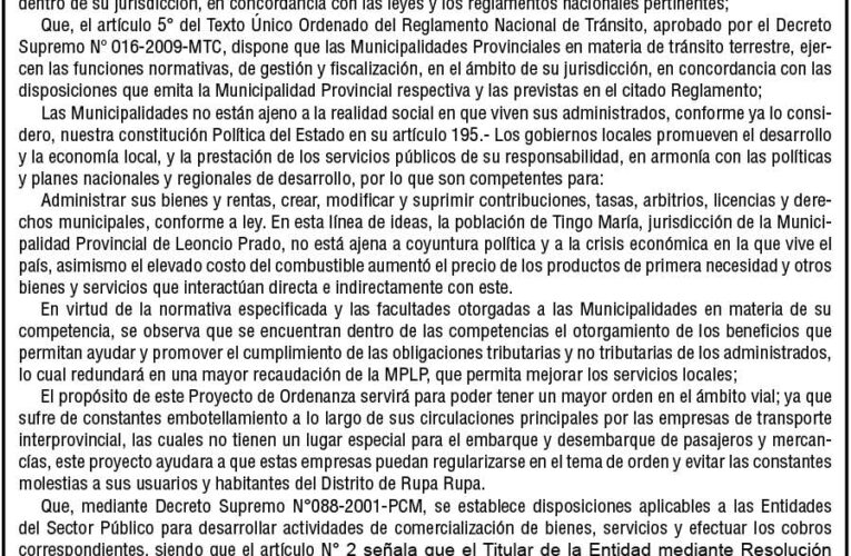 Ordenanza n.° 021 de la Municipalidad Provincial de Leoncio Prado