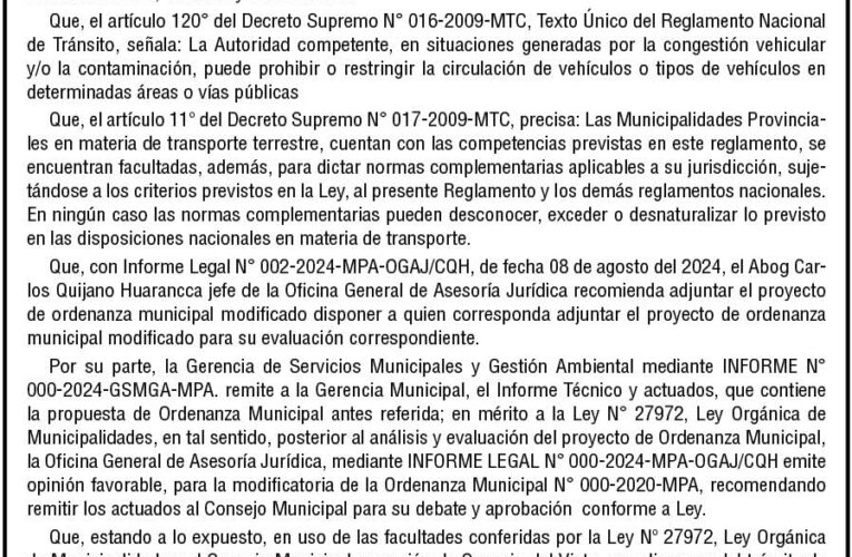 Ordenanza n.º 017 de la Municipalidad Provincial de Ambo