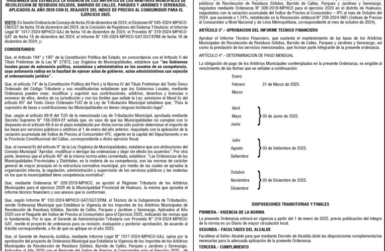 Ordenanza n.º 026 de la Municipalidad Provincial de Huánuco