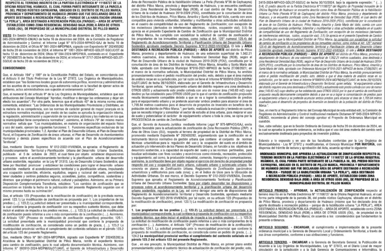 Ordenanza n.º 027 de la Municipalidad Provincial de Huánuco