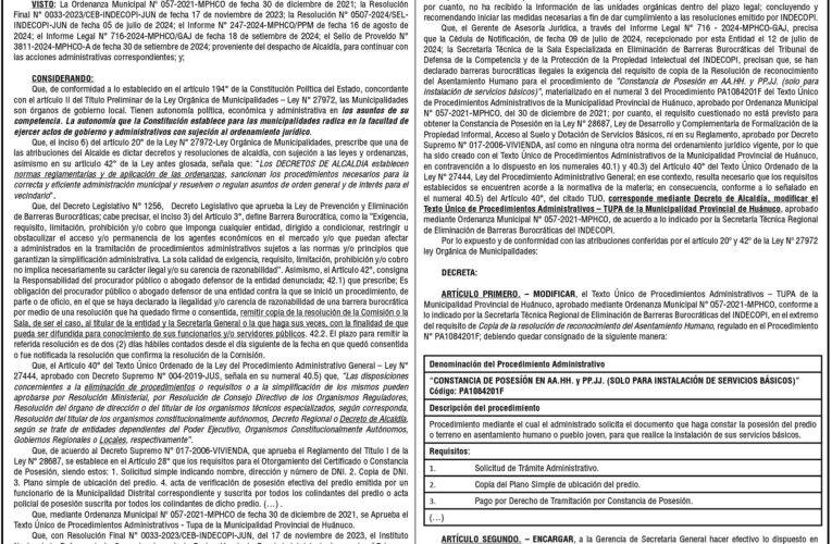 Decreto de Alcaldía n.º 10 de la Municipalidad Provincial de Huánuco