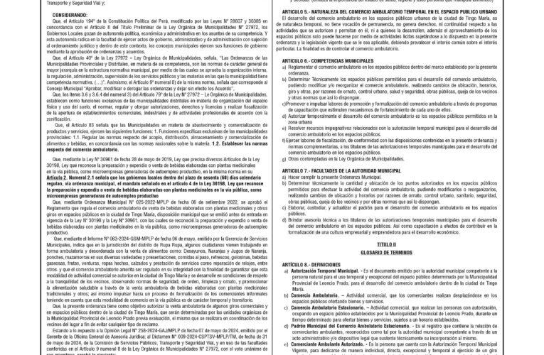 Ordenanzas n.º 035 de la Municipalidad Provincial de Leoncio Prado