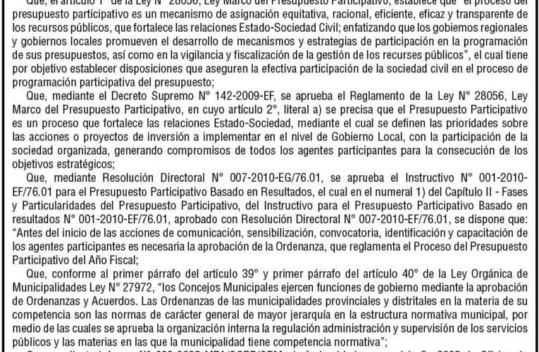 Ordenanza n.º 001 de la Municipalidad Provincial de Ambo