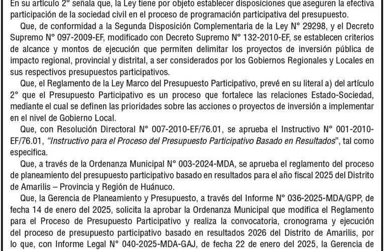 Ordenanza n.° 002 de la Municipalidad Distrital de Amarilis