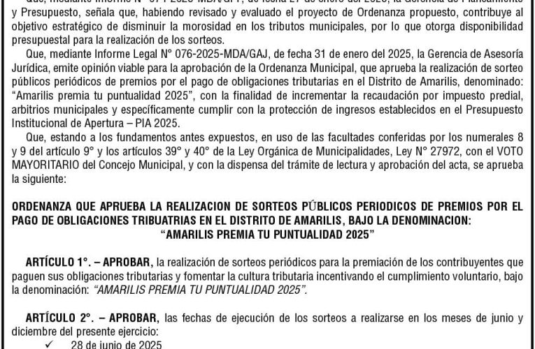 Ordenanza n.° 004 de la Municipalidad Distrital de Amarilis