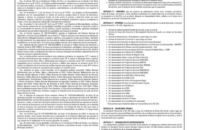 Ordenanza n.° 001 de la Municipalidad Distrital de Amarilis