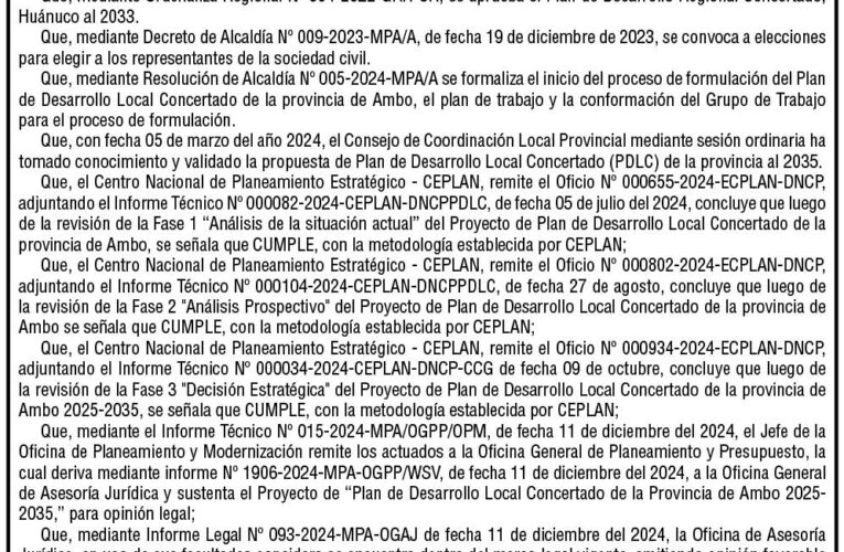 Ordenanza n.º 019 de la Municipalidad Provincial  de Ambo