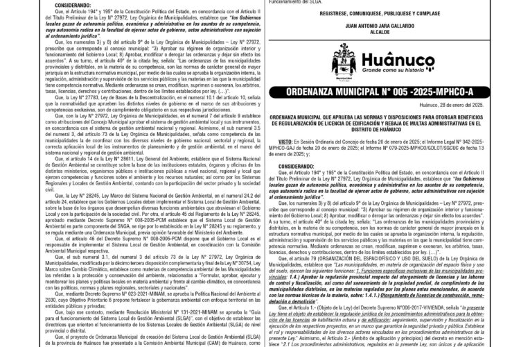 Ordenanzas n.º 004, 005 y 006 de la Municipalidad Provincial de Huánuco