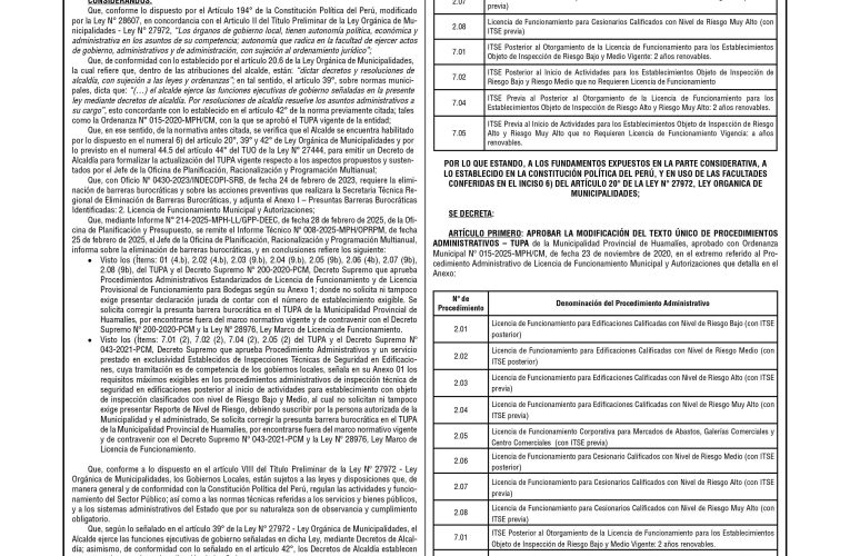 Decreto de Alcaldía n.° 003 de la Municipalidad Provincial de Huamalíes