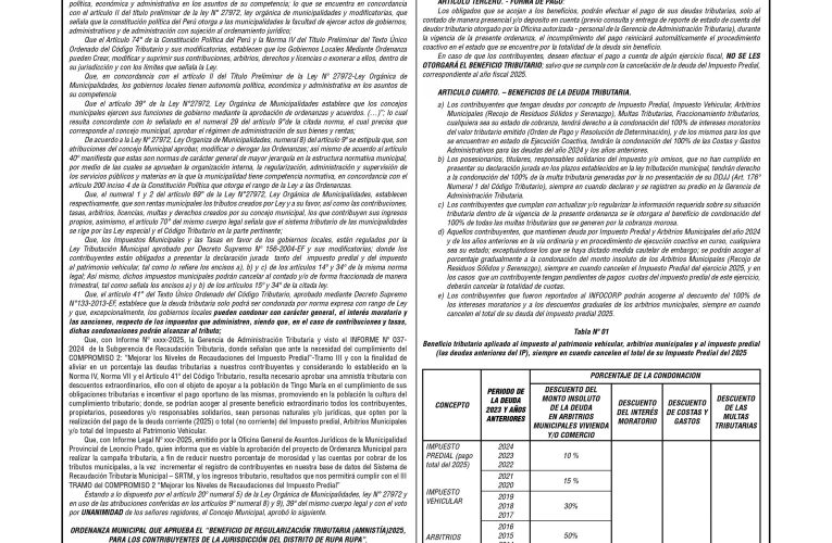 Ordenanzas n.º 02 de la Municipalidad Provincial de Leoncio Prado