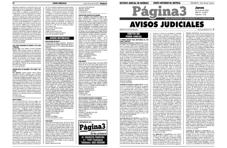 Avisos Judiciales del 24 de abril de 2025