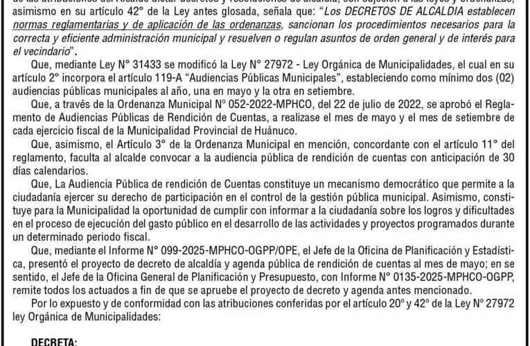 Decreto de Alcaldía n.º 05 de la Municipalidad Provincial de Huánuco
