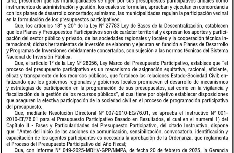 Ordenanza n.° 005 de la Municipalidad Distrital de Hermilio Valdizán