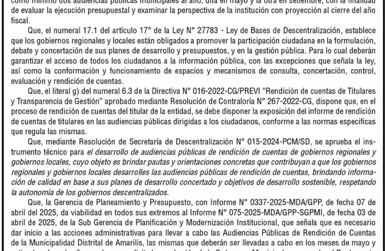 Ordenanza n.° 006 de la Municipalidad Distrital de Amarilis