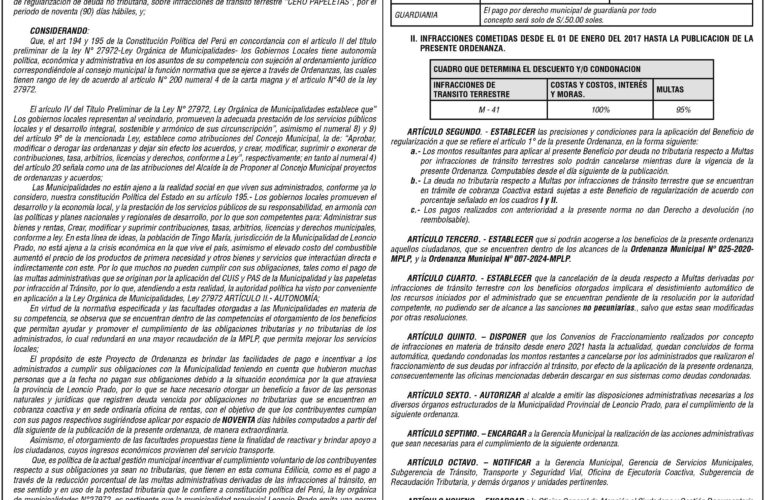 Ordenanza n.º 004 de la Municipalidad Provincial de Leoncio Prado