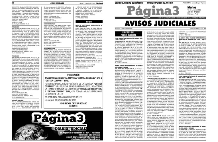 Avisos Judiciales del 17 de junio de 2025