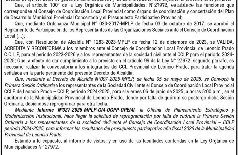 Decreto de Alcaldía n.º 010 de la Municipalidad Provincial de Leoncio Prado