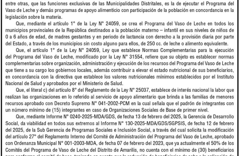 Ordenanza n.° 009 de la Municipalidad Distrital de Amarilis