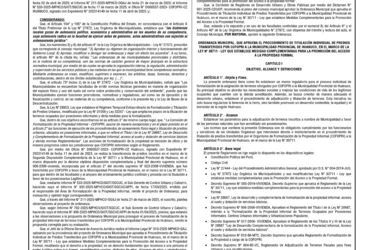 Ordenanza n.º 012 de la Municipalidad Provincial de Huánuco